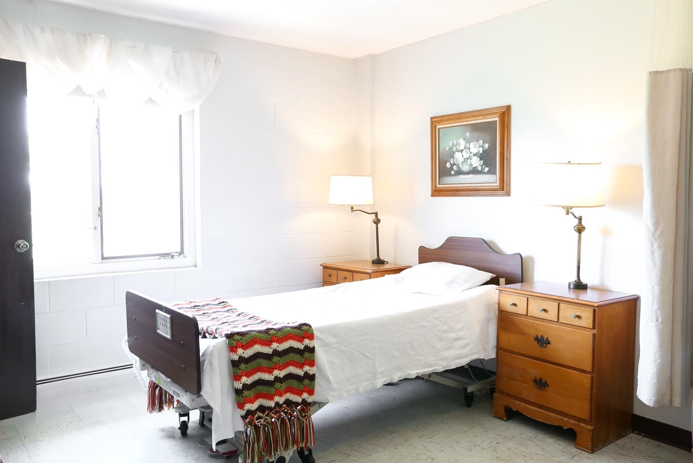 A private resident room at Hudson Care and Rehab Center